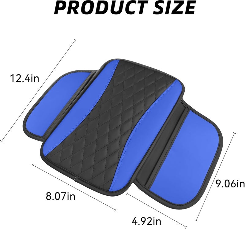 Tioollev Patchwork Leather Car Center Console Cover,Microfiber Leather Vehicle Armrest Protector Cushion with 2 Storage Bags,Universal Cars Armrest Cushion for SUV, Sedan, Truck (Blue) - Image 2
